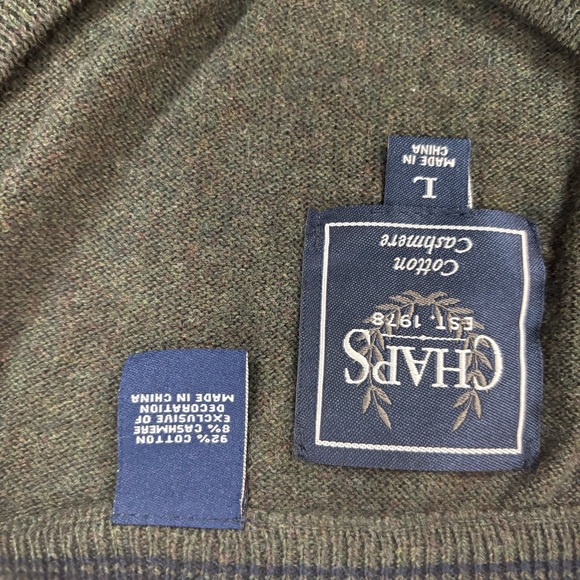 Chaps Green V-Neck Sweater Timeless‎ Knit Cotton/Cashmere Soft and Snuggly | L - Picture 7 of 13